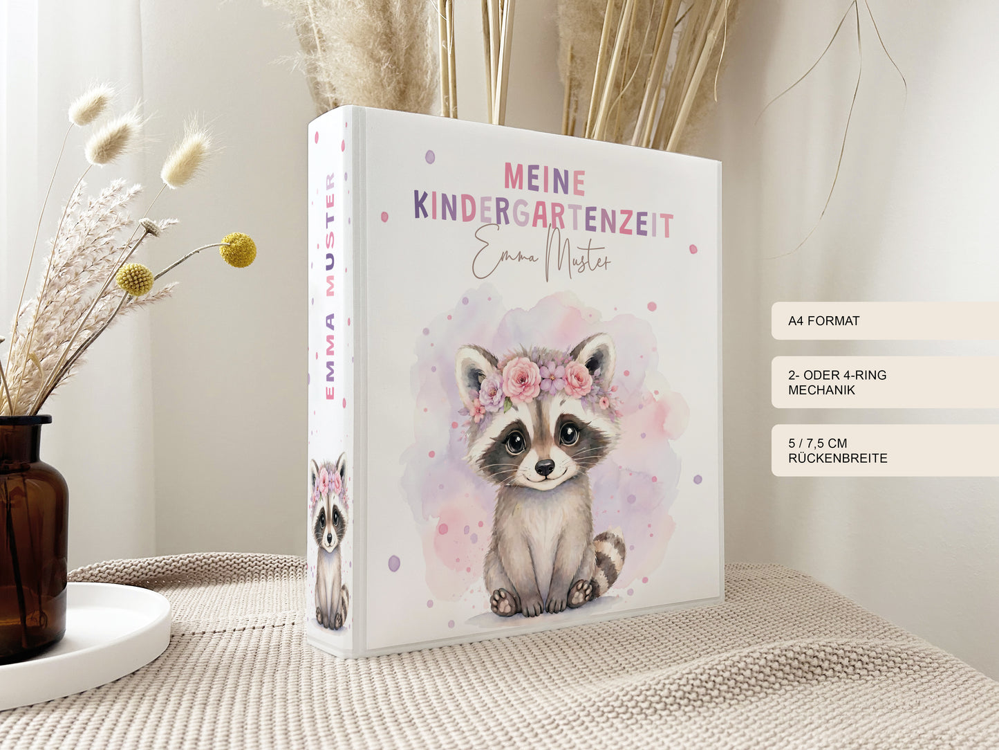 Geschenk zum Kindergartenstart | Kindergartenordner Waschbär Mädchen