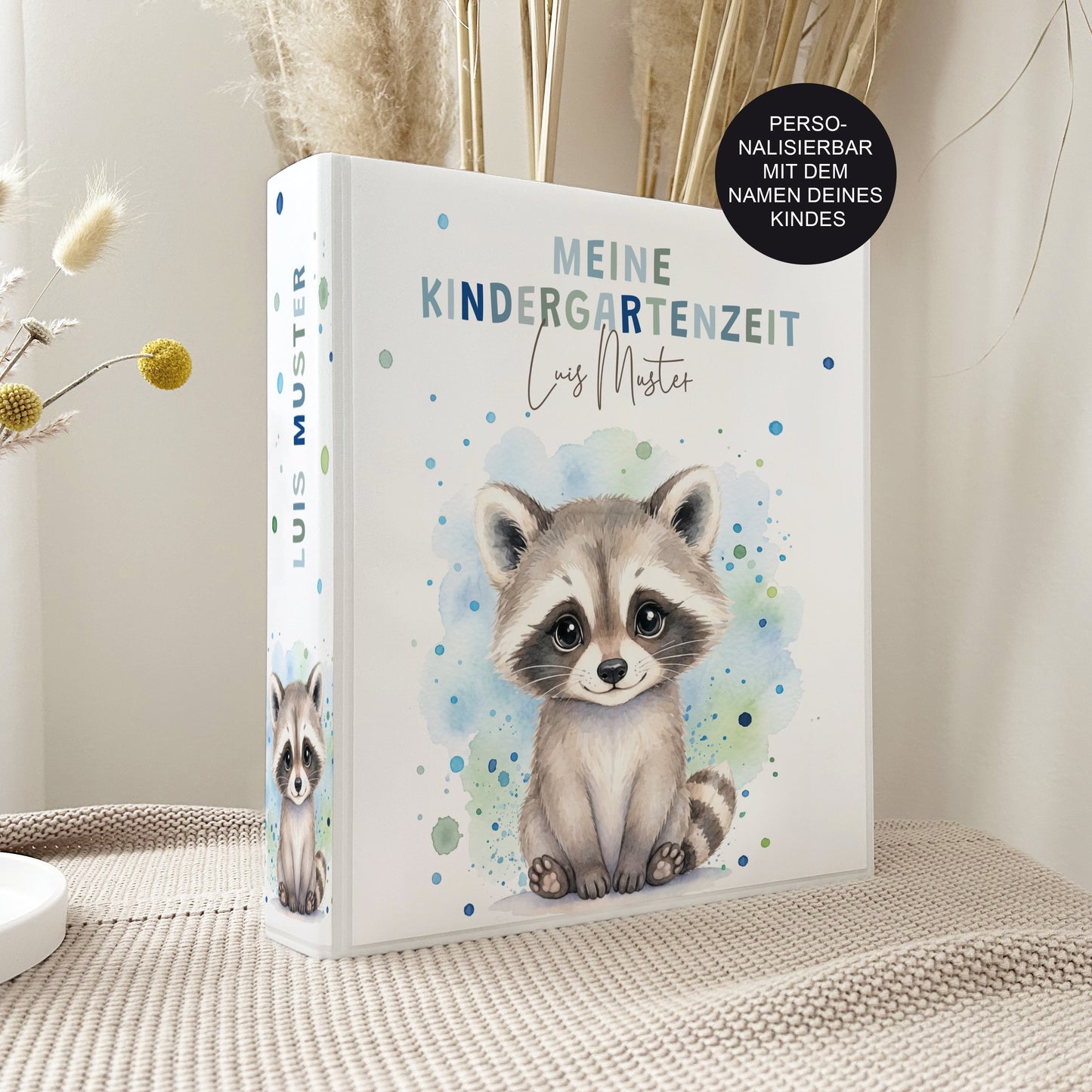 Geschenk zum Kindergartenstart | Kindergartenordner Waschbär Junge