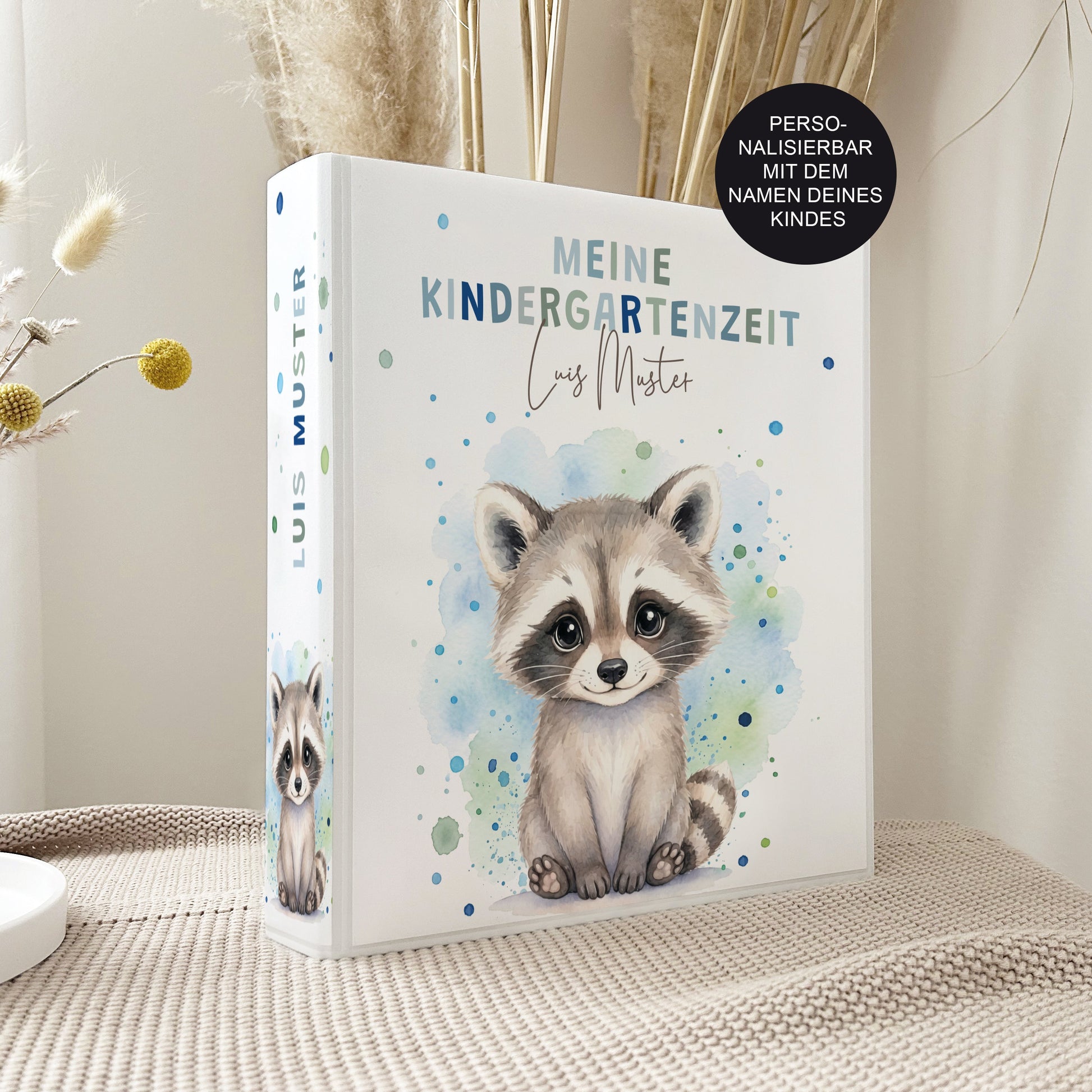 Geschenk zum Kindergartenstart | Kindergartenordner Waschbär Junge