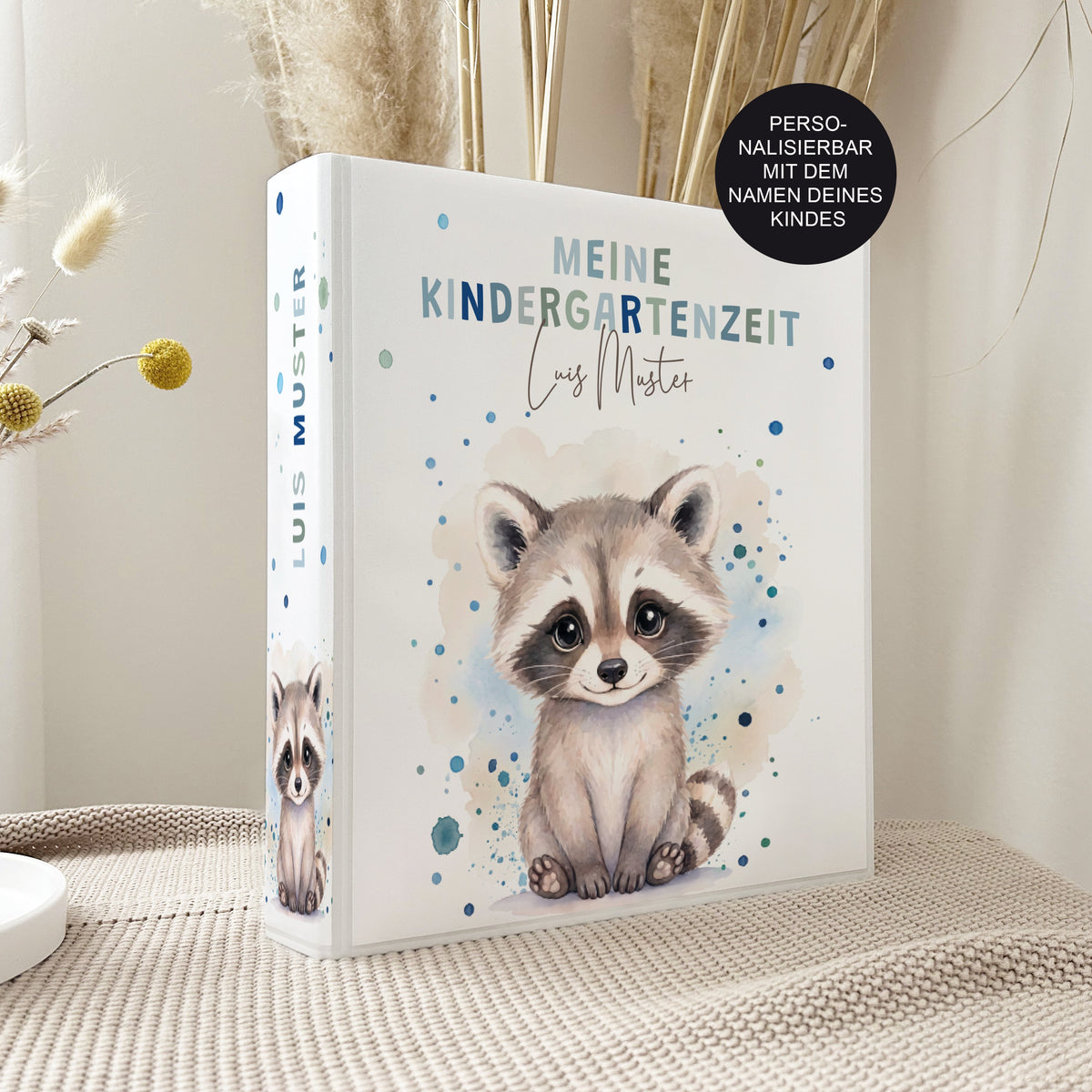 Geschenk zum Kindergartenstart | Kindergartenordner Waschbär Junge