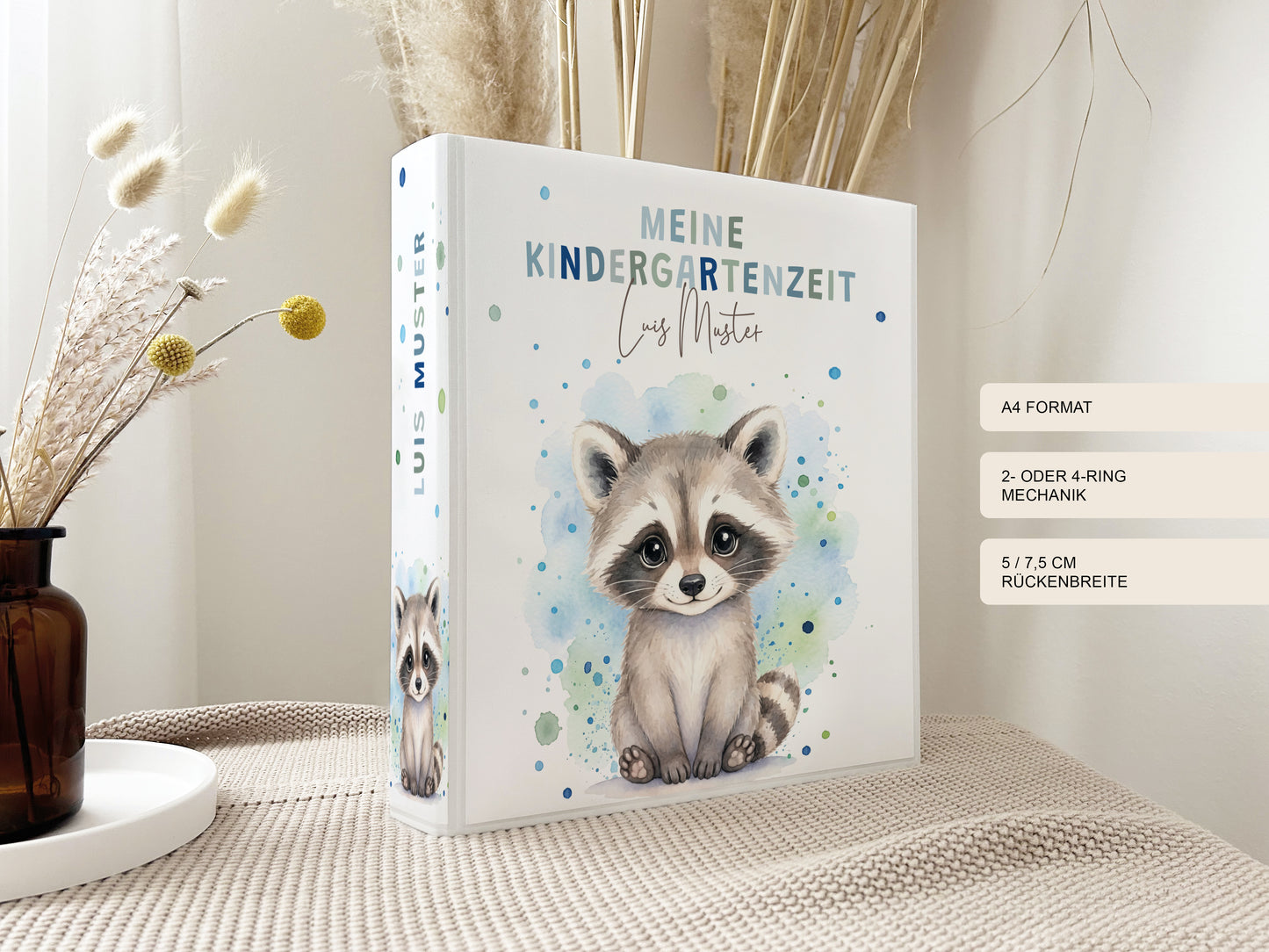 Geschenk zum Kindergartenstart | Kindergartenordner Waschbär Junge