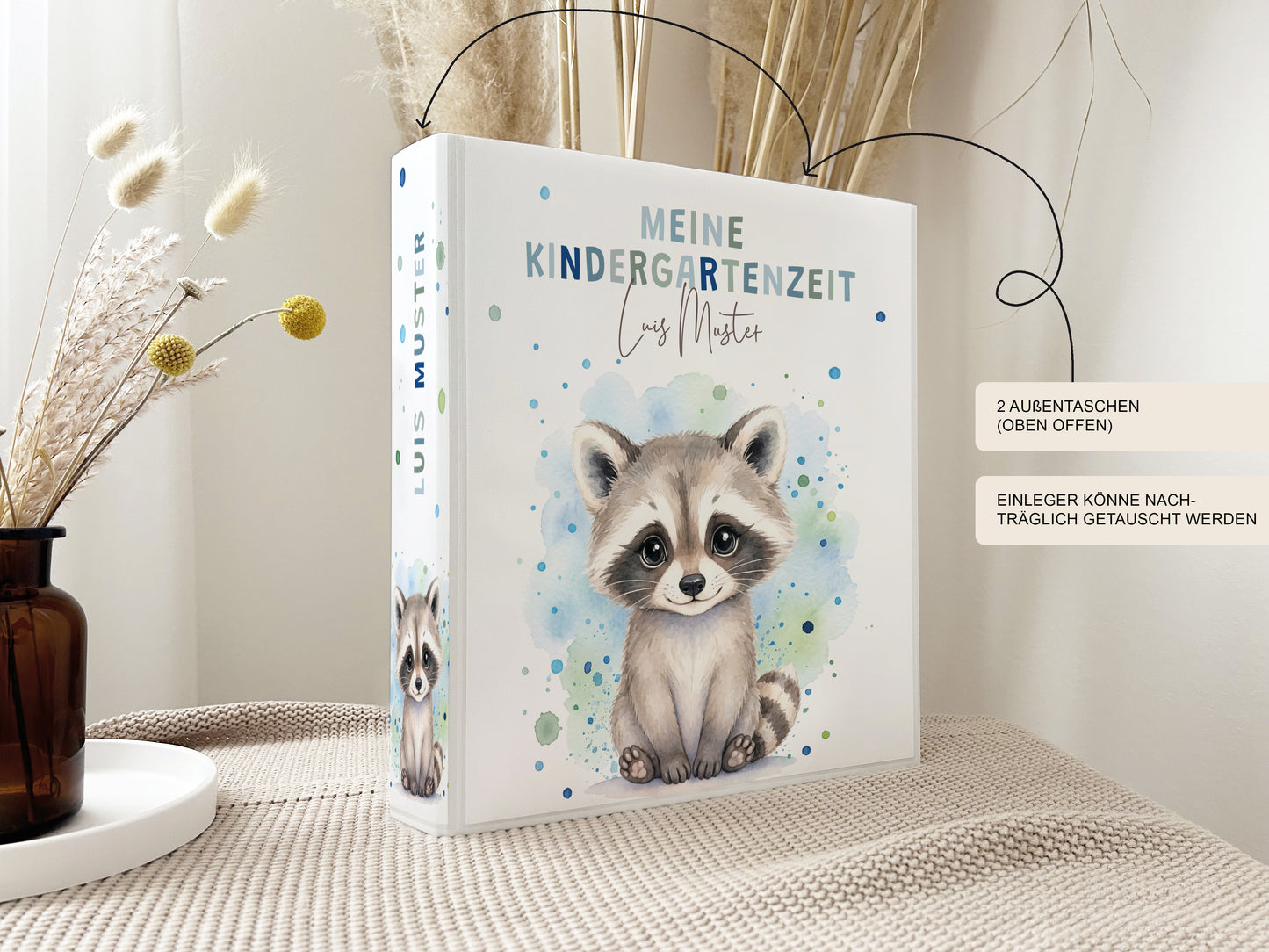 Geschenk zum Kindergartenstart | Kindergartenordner Waschbär Junge