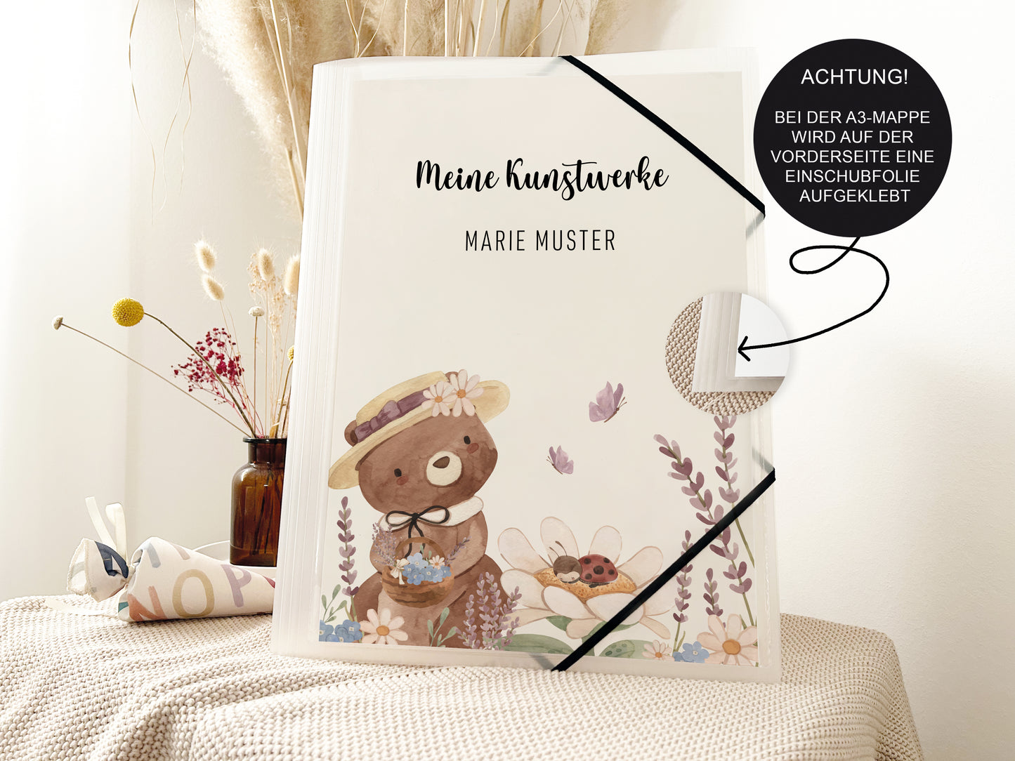 Personalisierte Kunstmappe | Kleiner Bär | Sammelmappe für Kita & Schule