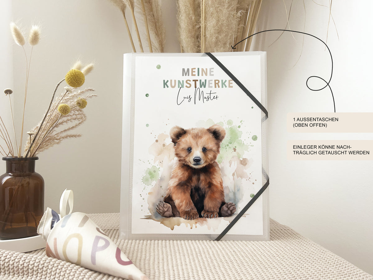 Kunstmappe Braunbär personalisiert | Zeichenmappe Bär Kinder