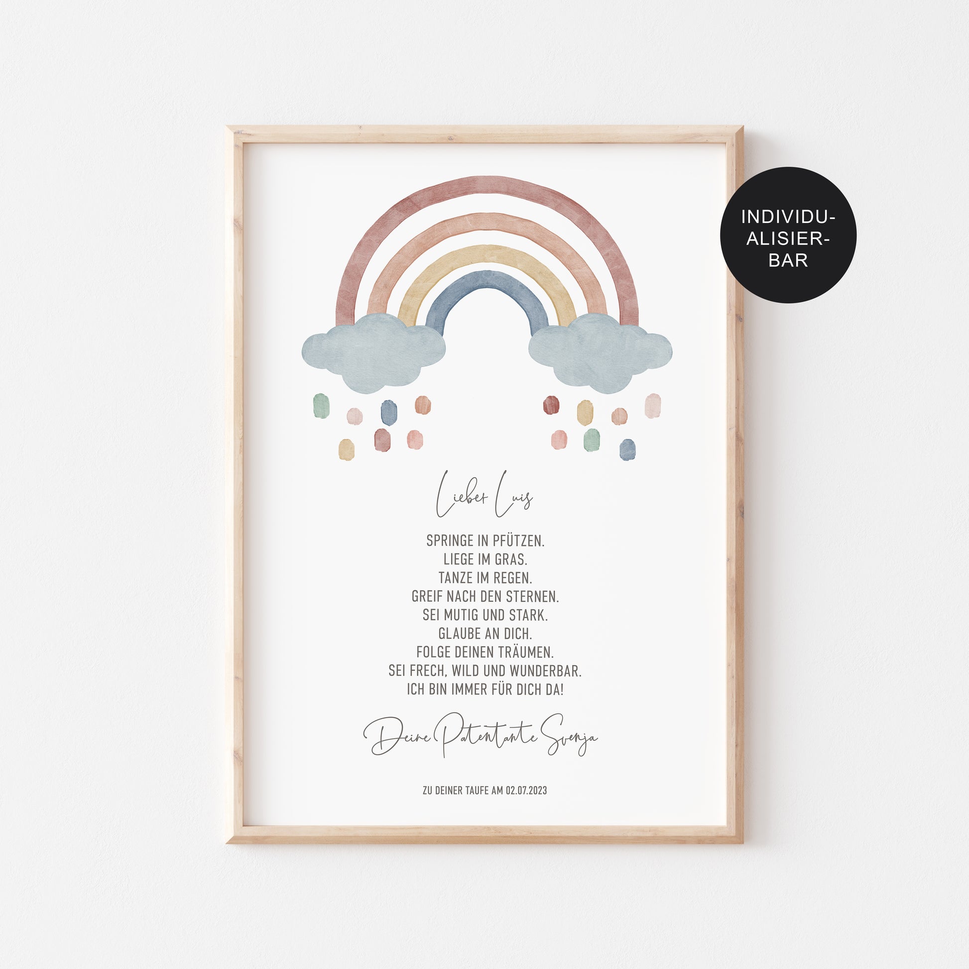 Patenbrief "Regenbogen" personalisiert – Taufgeschenk Patenkind Mädchen Junge