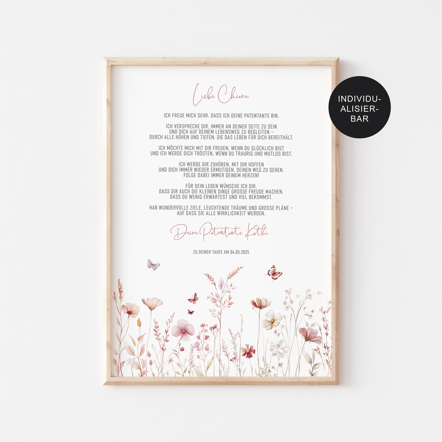 Geschenk Taufe Patenbrief "Flower II" personalisiert für das Patenkind