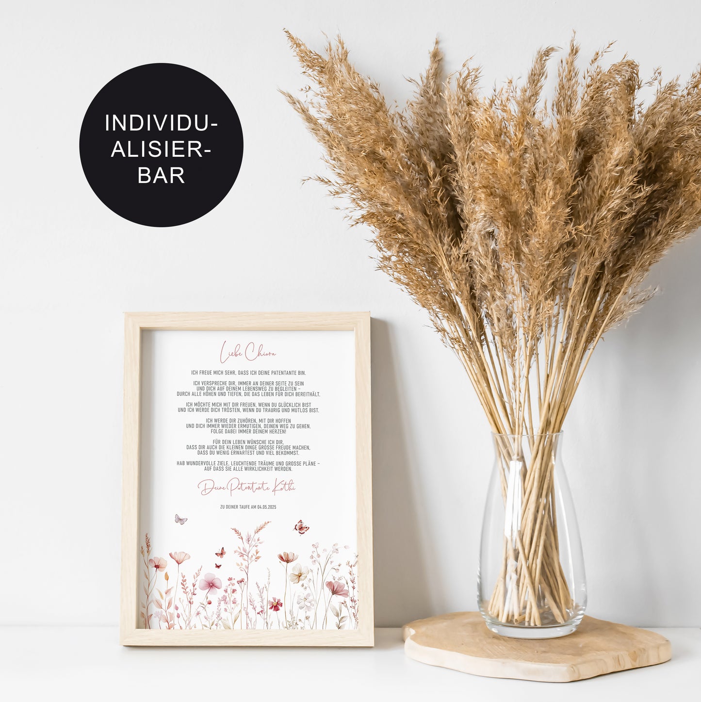 Geschenk Taufe Patenbrief "Flower II" personalisiert für das Patenkind