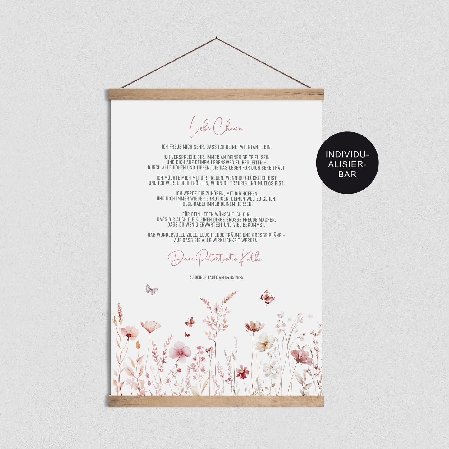 Geschenk Taufe Patenbrief "Flower II" personalisiert für das Patenkind