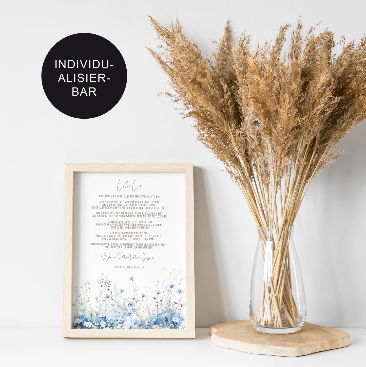 Patenbrief "Flowers" personalisiert – Taufgeschenk für Jungen