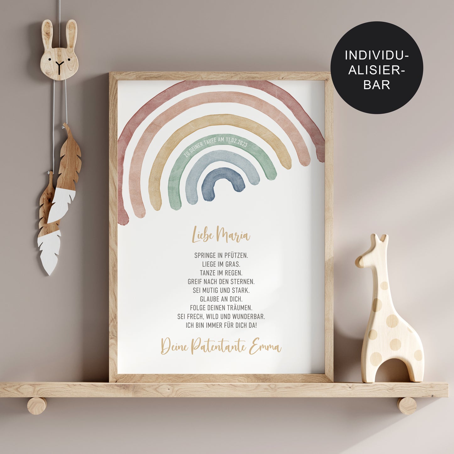 Patenbrief "Regenbogen" personalisiert – Geschenk zur Taufe Patenkind