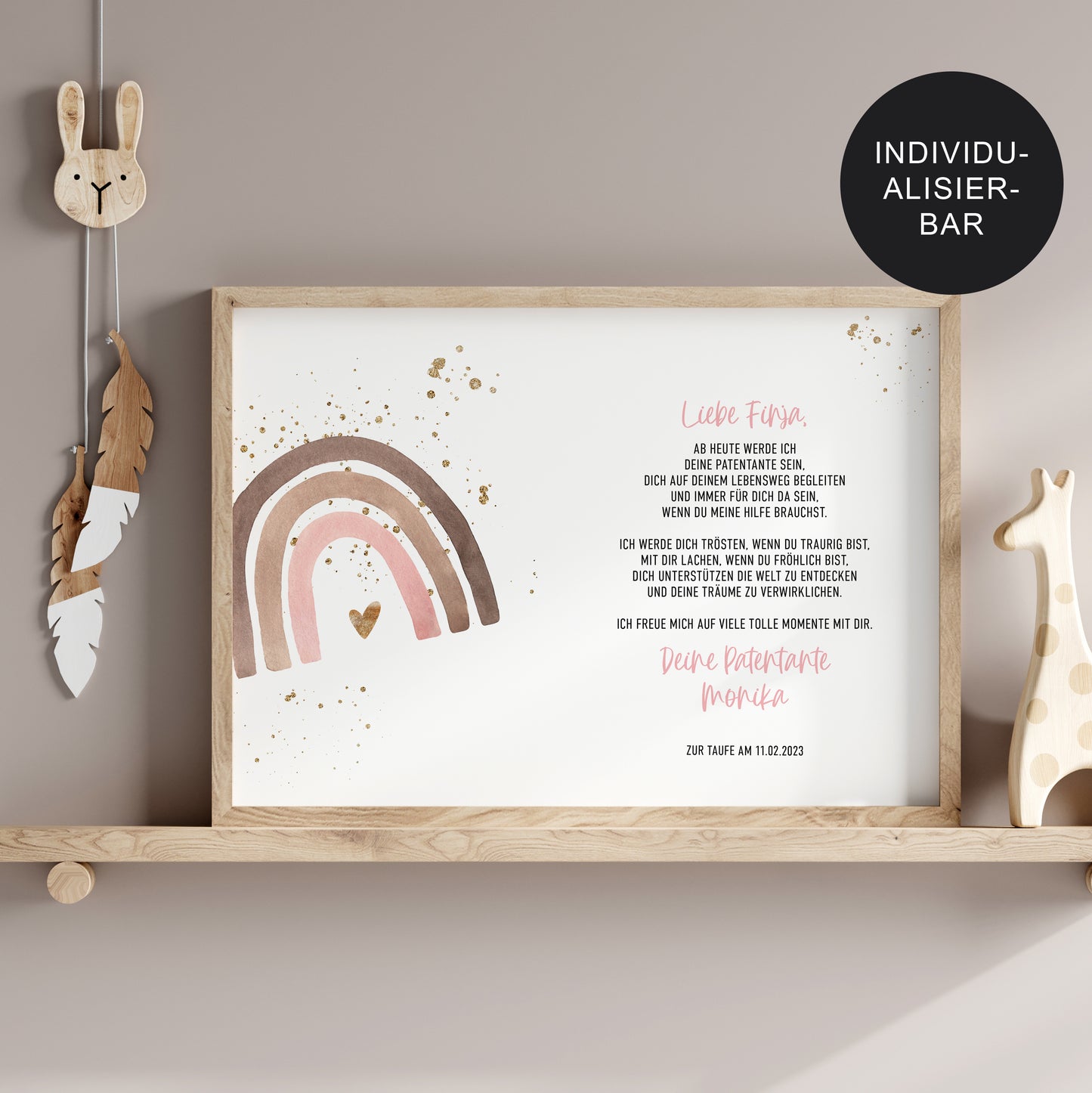 Patenbrief Taufe "Regenbogen" – personalisierte Patenurkunde – Geschenk Taufe