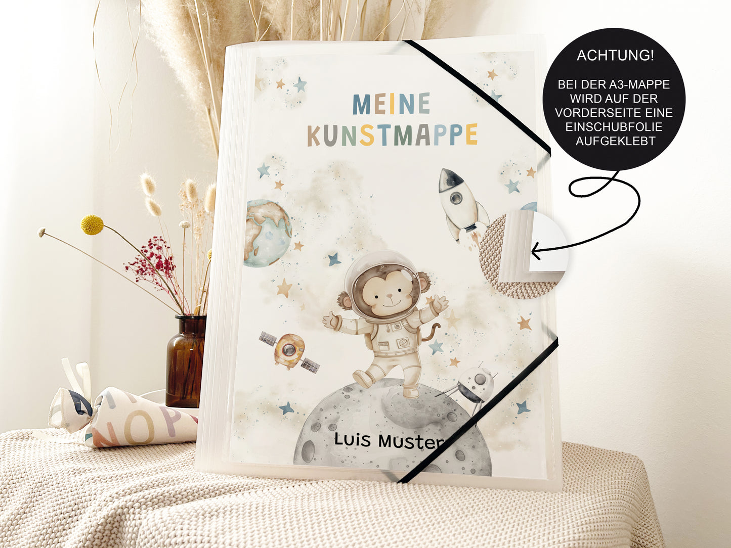 Geschenk für Kinder personalisiert | Kunstmappe Weltraum Affe