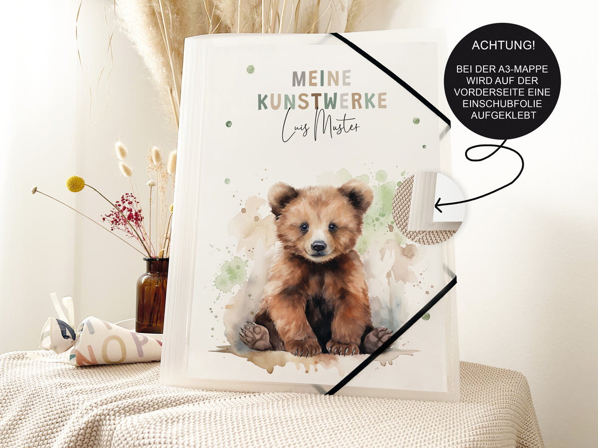 Kunstmappe Braunbär personalisiert | Zeichenmappe Bär Kinder