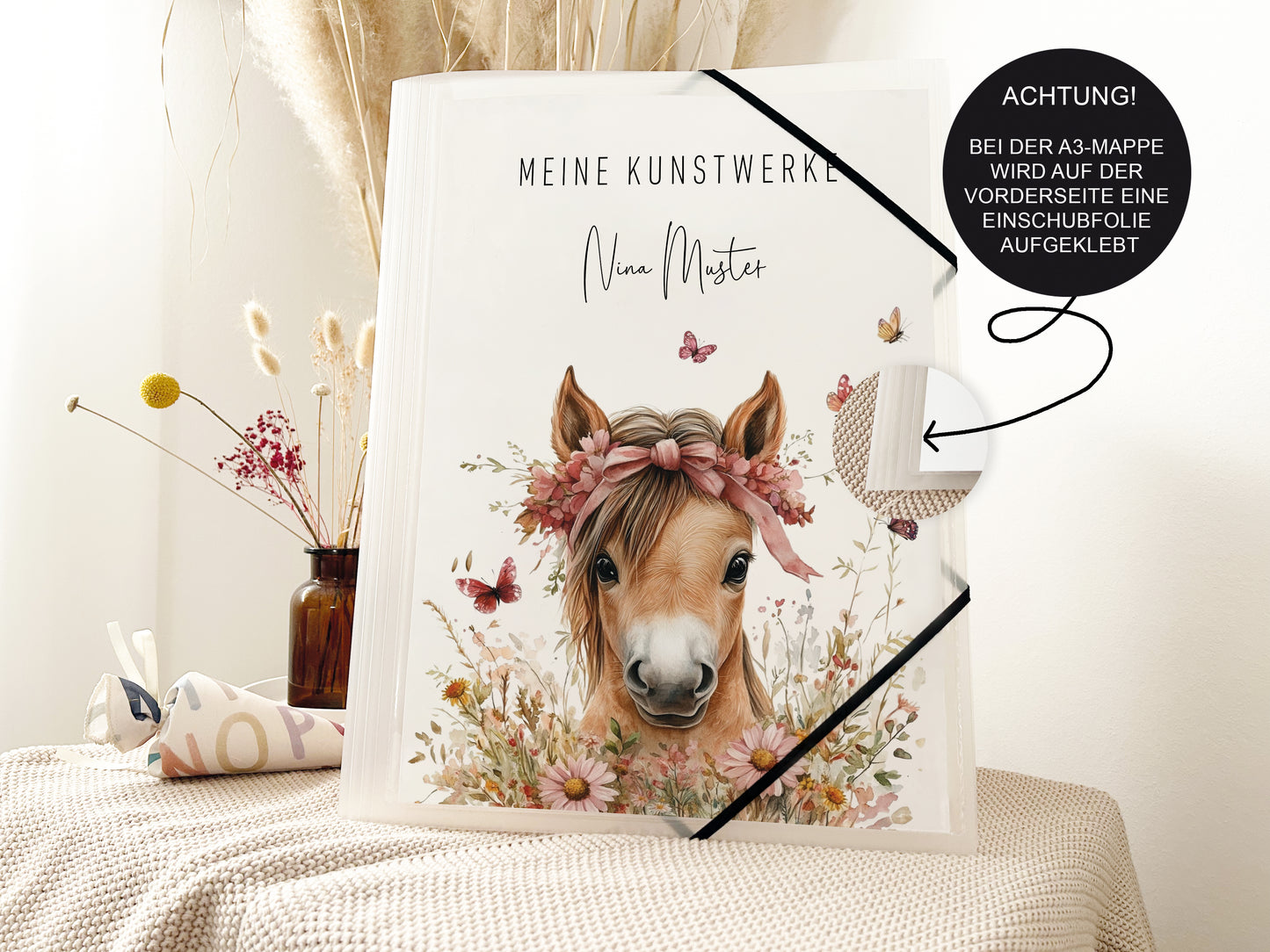 Kunstmappe Pferd personalisiert | Zeichenmappe Mädchen