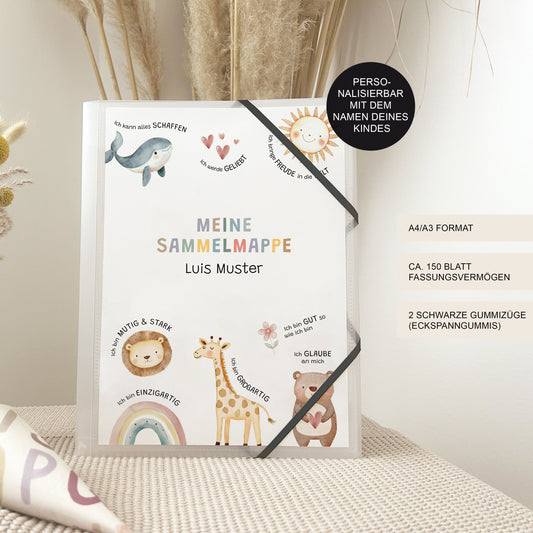 Sammelmappe A4 & A3 "Affirmation" personalisiert mit Namen für Kindergarten und Schule – Zeichenmappe Kunstmappe