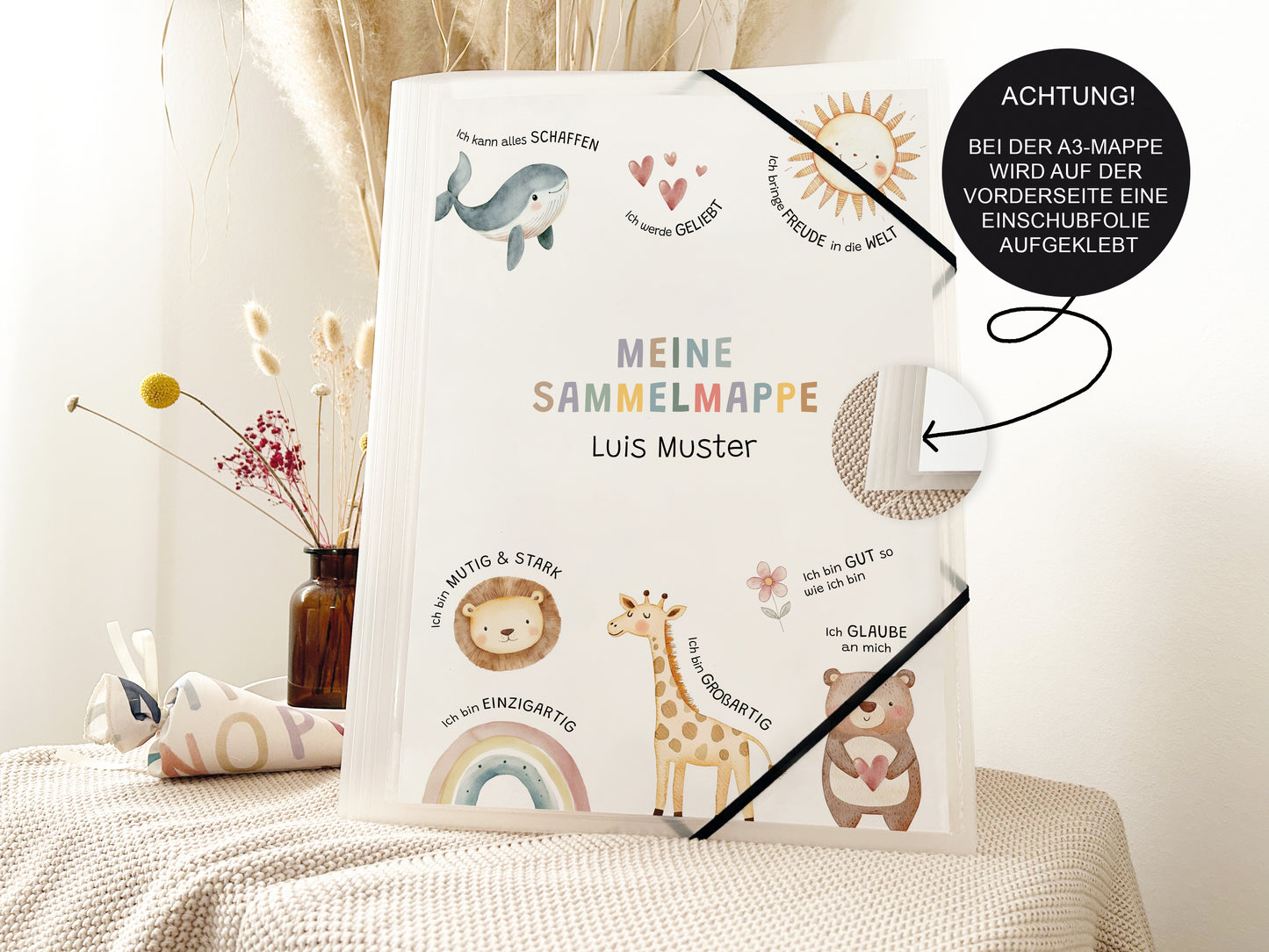 Sammelmappe A4 & A3 "Affirmation" personalisiert mit Namen für Kindergarten und Schule – Zeichenmappe Kunstmappe