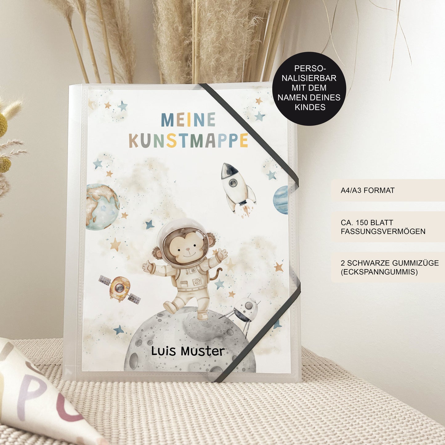 Geschenk für Kinder personalisiert | Kunstmappe Weltraum Affe