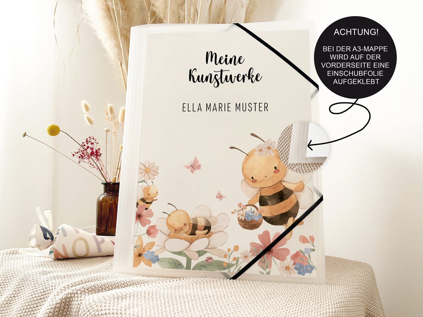 Personalisierte Sammelmappe | Kleine Biene | Kunstmappe für Kita & Schule
