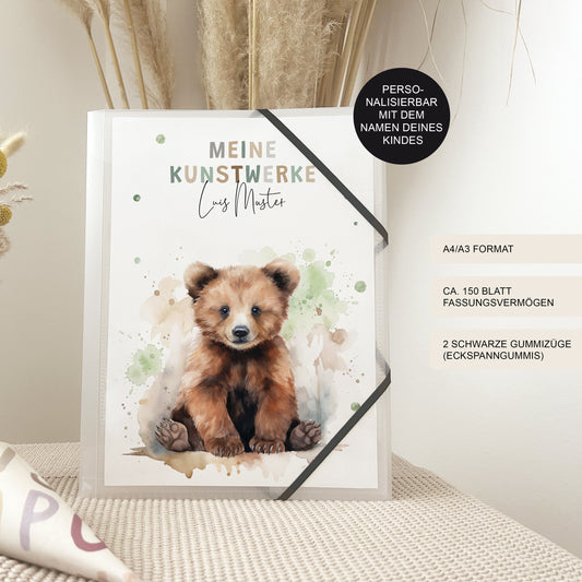 Kunstmappe Braunbär personalisiert | Zeichenmappe Bär Kinder