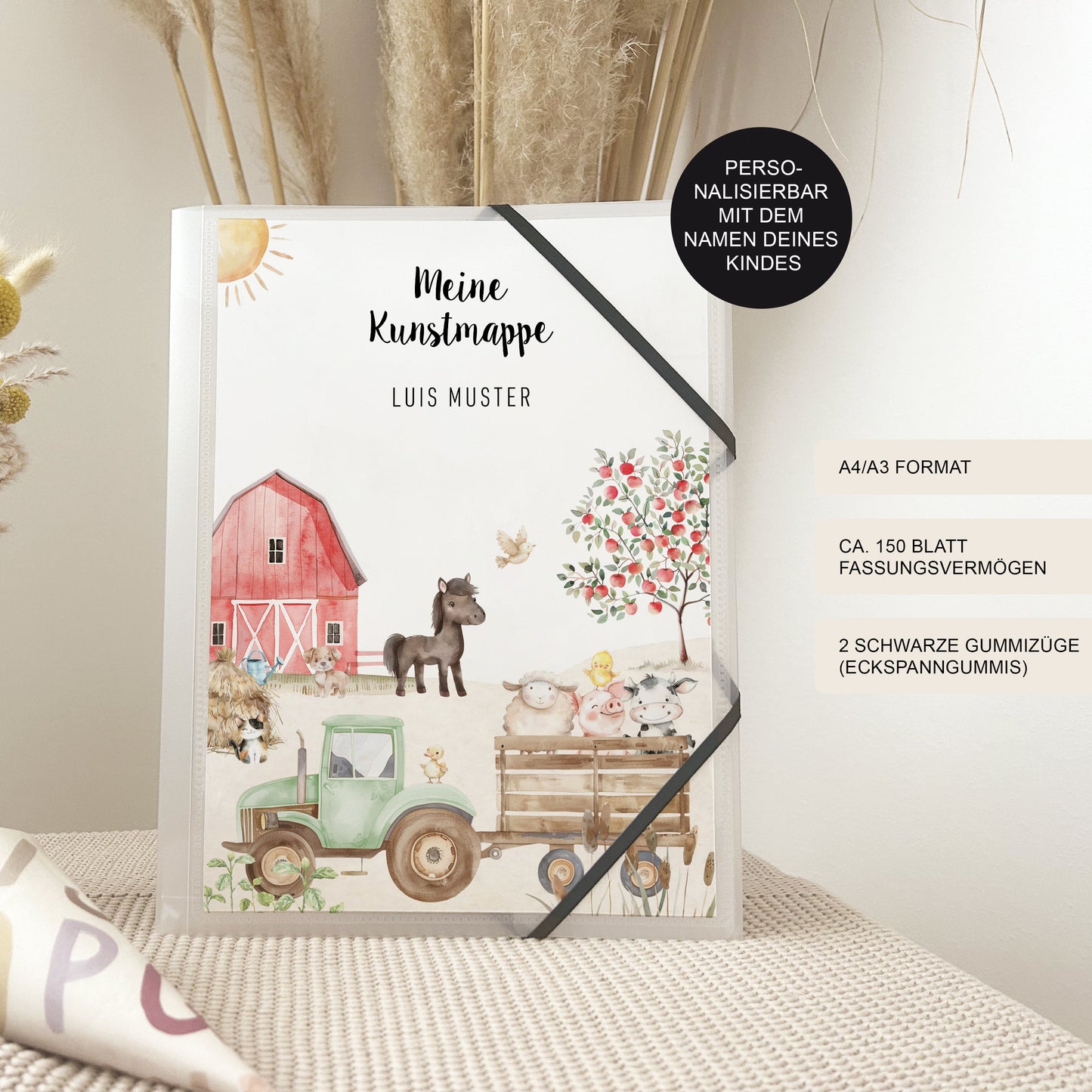 Kunstmappe Traktor personalisiert | Zeichenmappe Bauernhof Kinder
