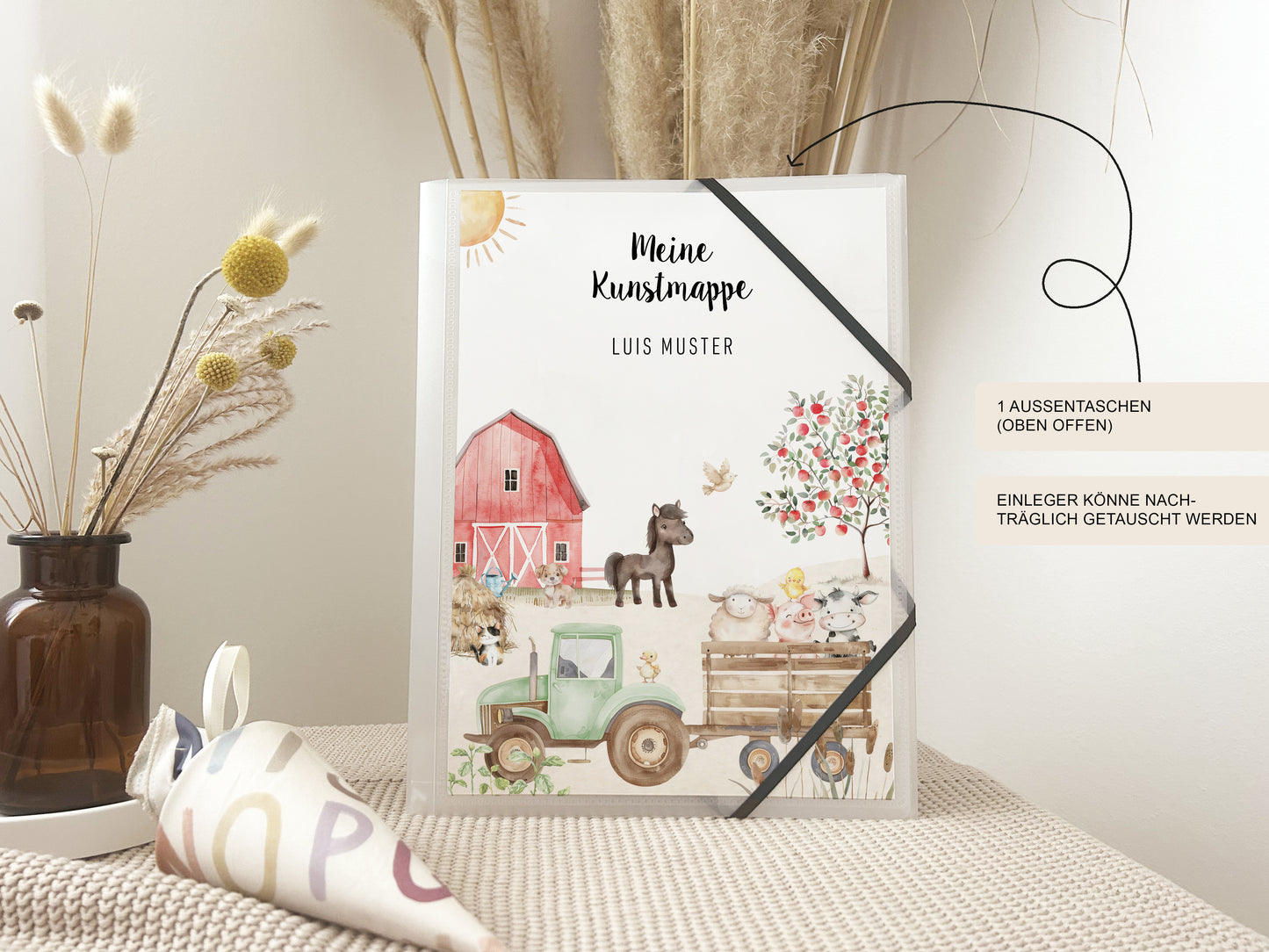 Kunstmappe Traktor personalisiert | Zeichenmappe Bauernhof Kinder