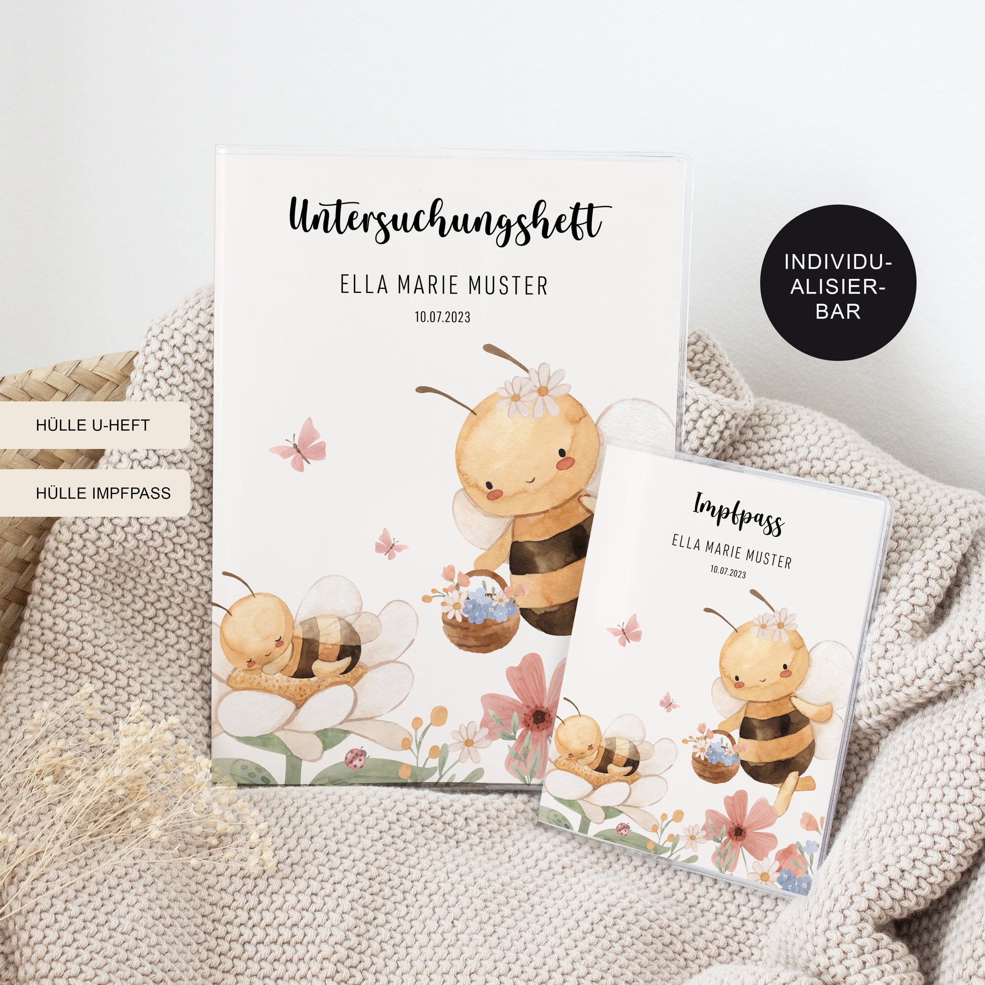 U-Heft Hülle Set personalisiert BIENE – Geschenk zur Geburt