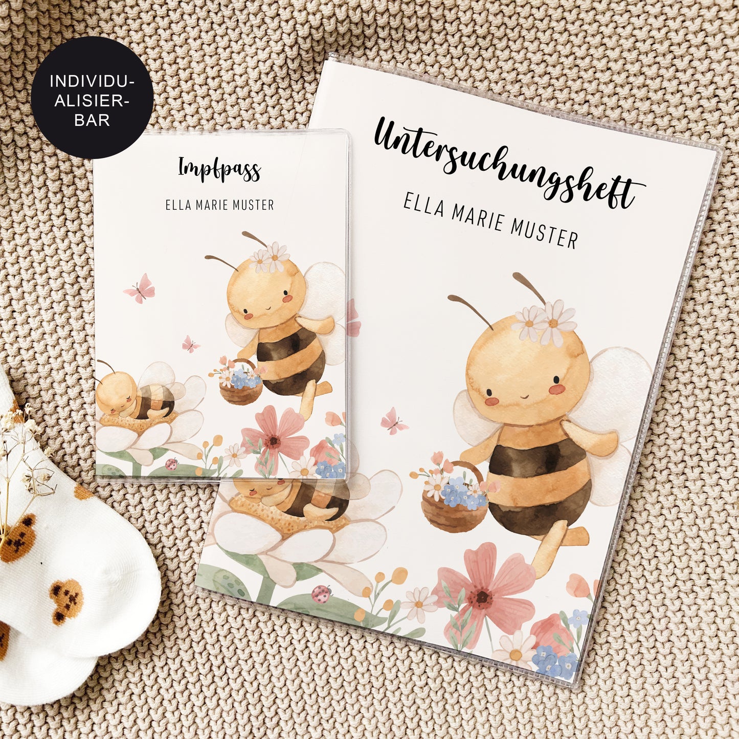 Personalisiertes Geschenk zur Geburt | U-Heft Hülle Biene mit Namen