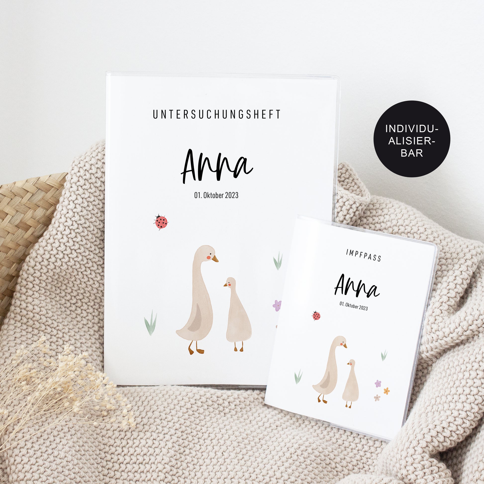 U-Heft Hülle Gänsemama & Kind mit Namen | Personalisiertes Geschenk zur Geburt
