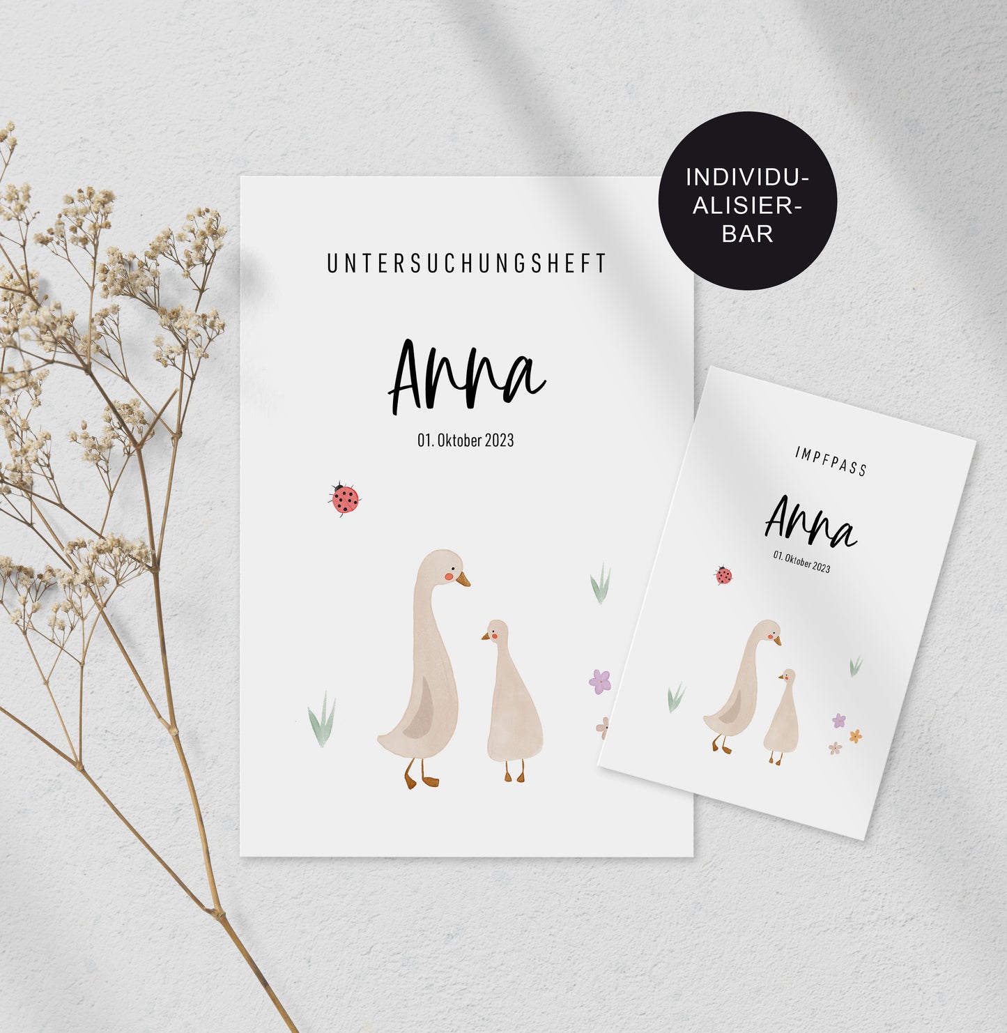 U-Heft Hülle Gänsemama & Kind mit Namen | Personalisiertes Geschenk zur Geburt