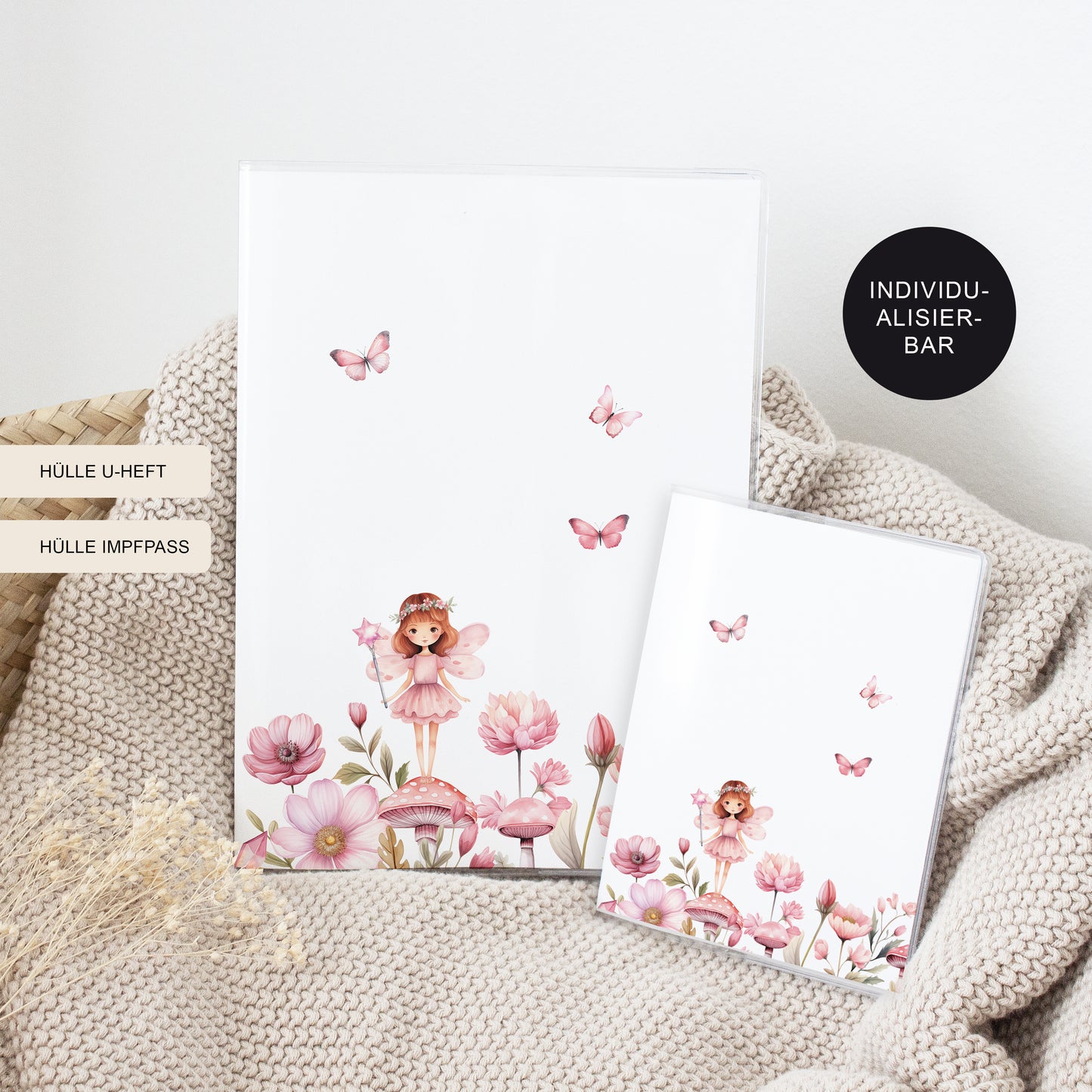 U-Heft Hülle Set personalisiert FEE – Geschenk zur Geburt Mädchen