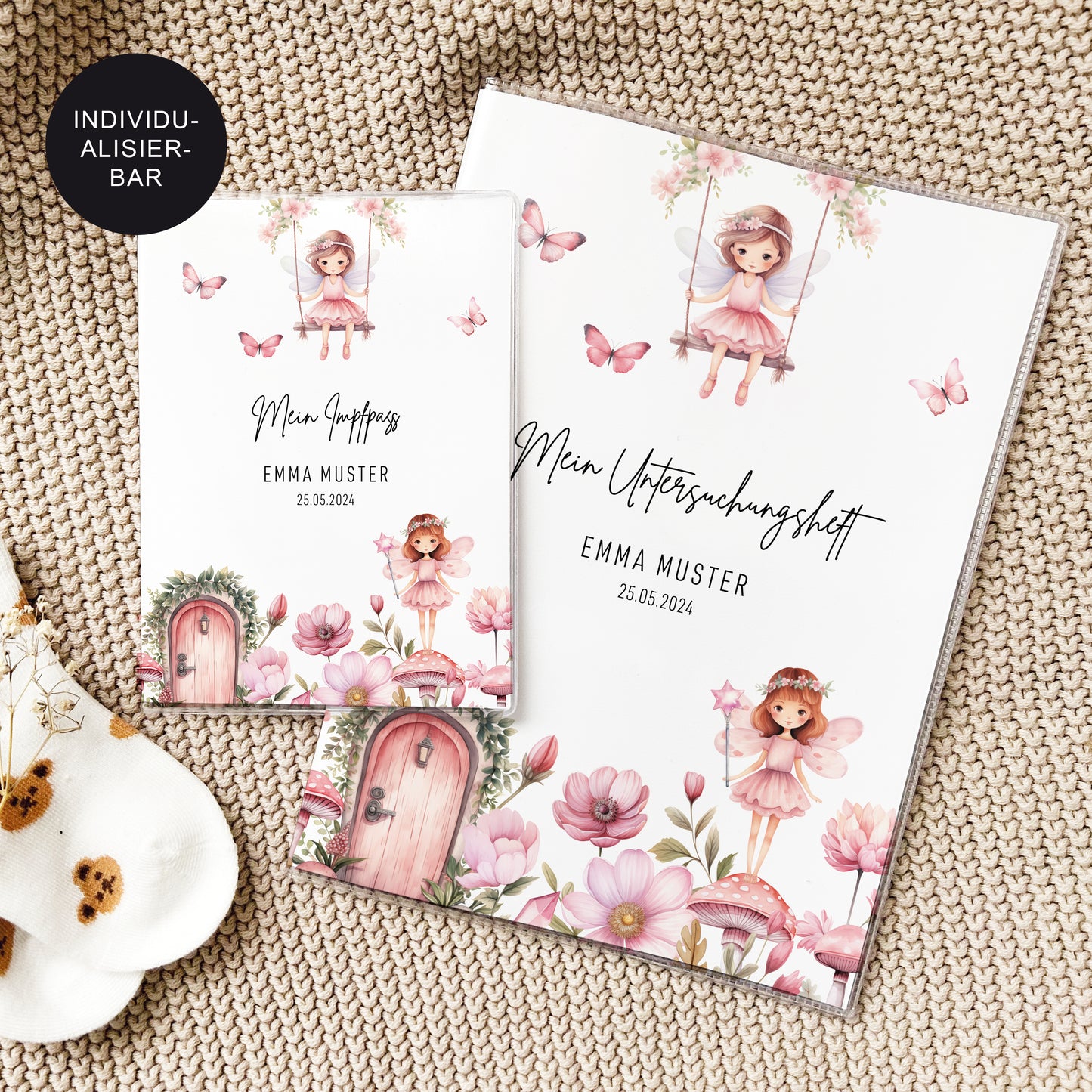 U-Heft Hülle Set personalisiert FEE – Geschenk zur Geburt Mädchen