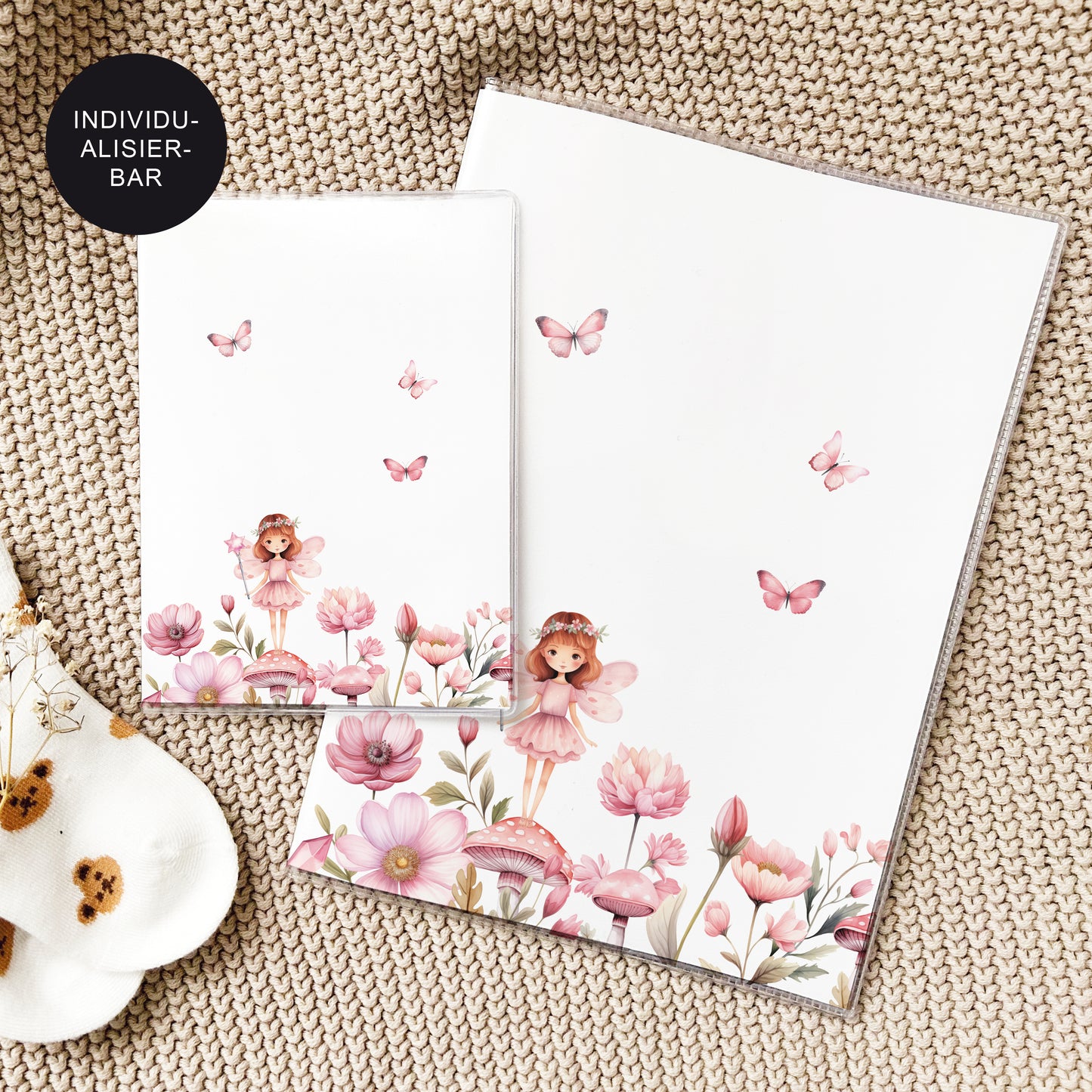 U-Heft Hülle Set personalisiert FEE – Geschenk zur Geburt Mädchen