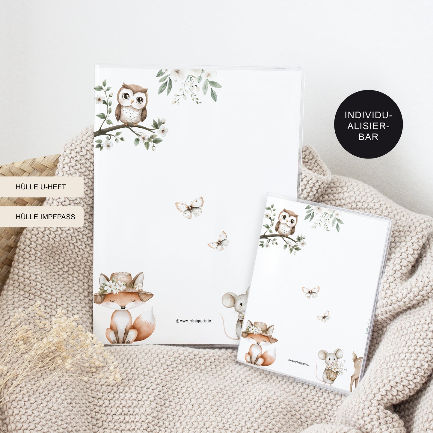 U-Heft Hülle Blumentiere mit Namen | Personalisiertes Geschenk zur Geburt