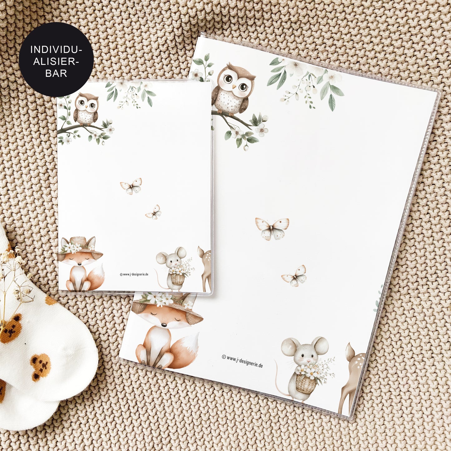U-Heft Hülle Blumentiere mit Namen | Personalisiertes Geschenk zur Geburt