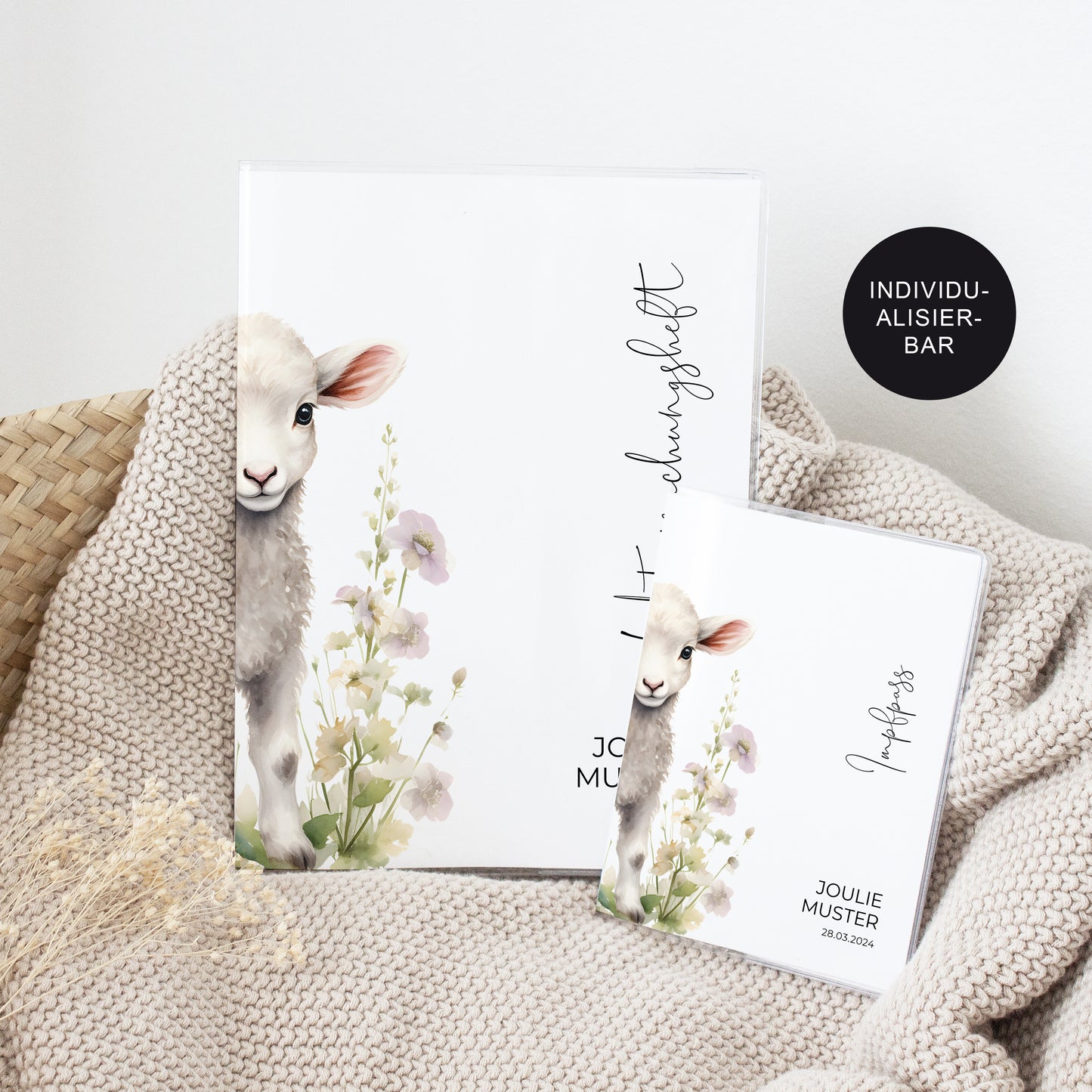 Untersuchungsheft Hülle personalisiert "Lamm" – Geschenk Geburt Baby