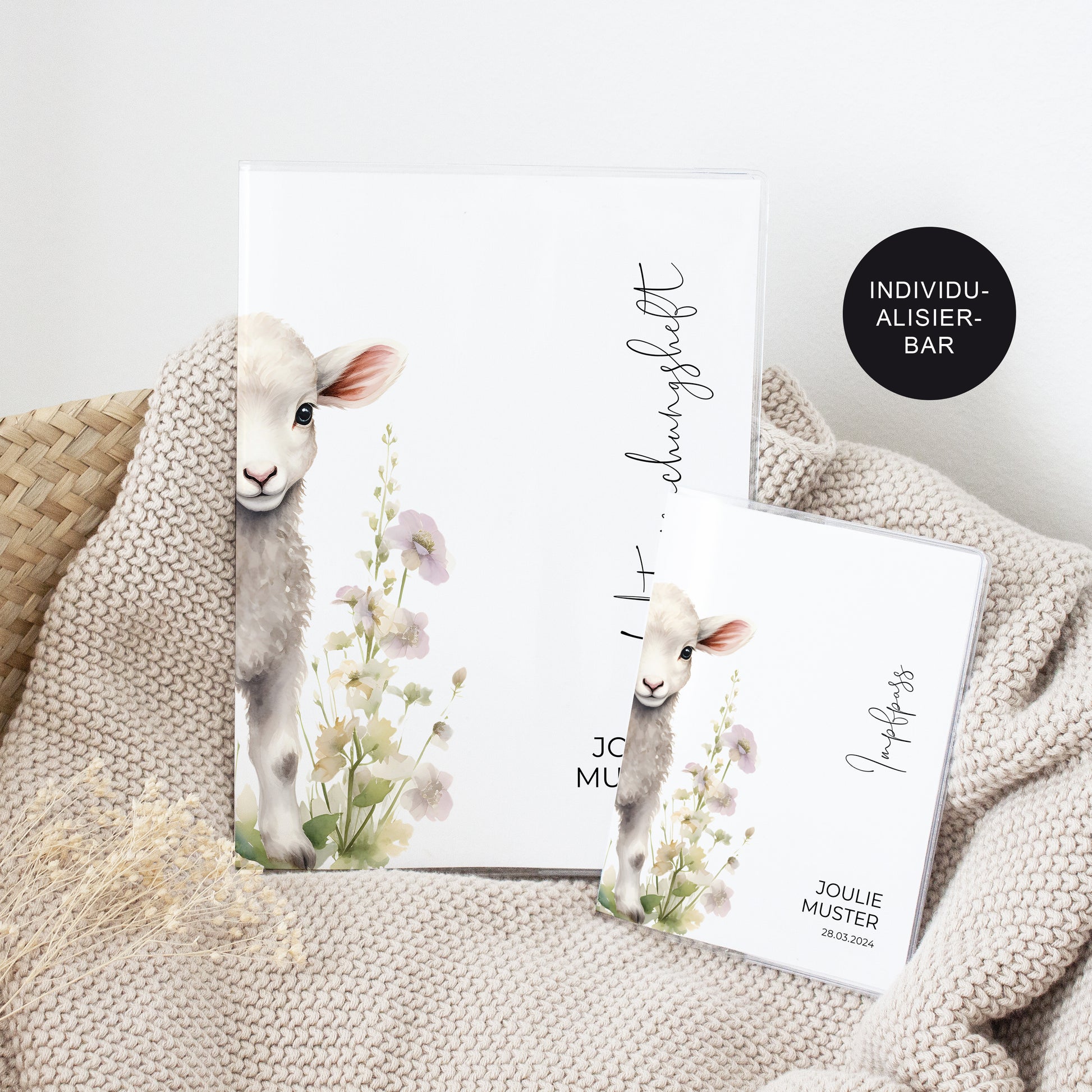 Untersuchungsheft Hülle personalisiert "Lamm" – Geschenk Geburt Baby