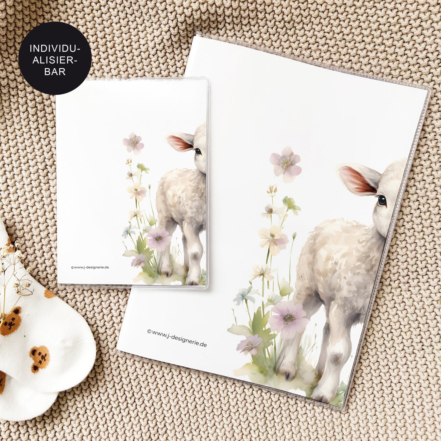 Untersuchungsheft Hülle personalisiert "Lamm" – Geschenk Geburt Baby