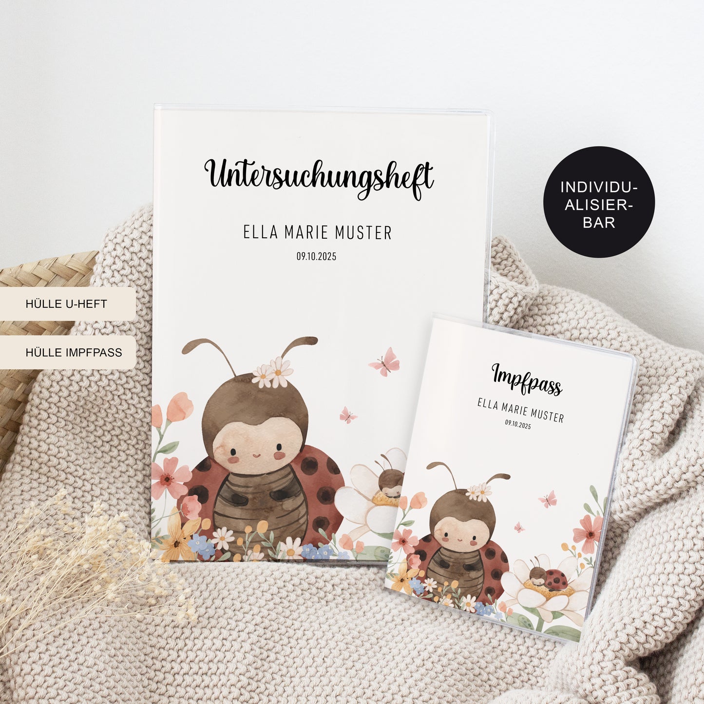 U-Heft und Impfpasshülle personalisiert MARIENKÄFER – Geschenk zur Geburt
