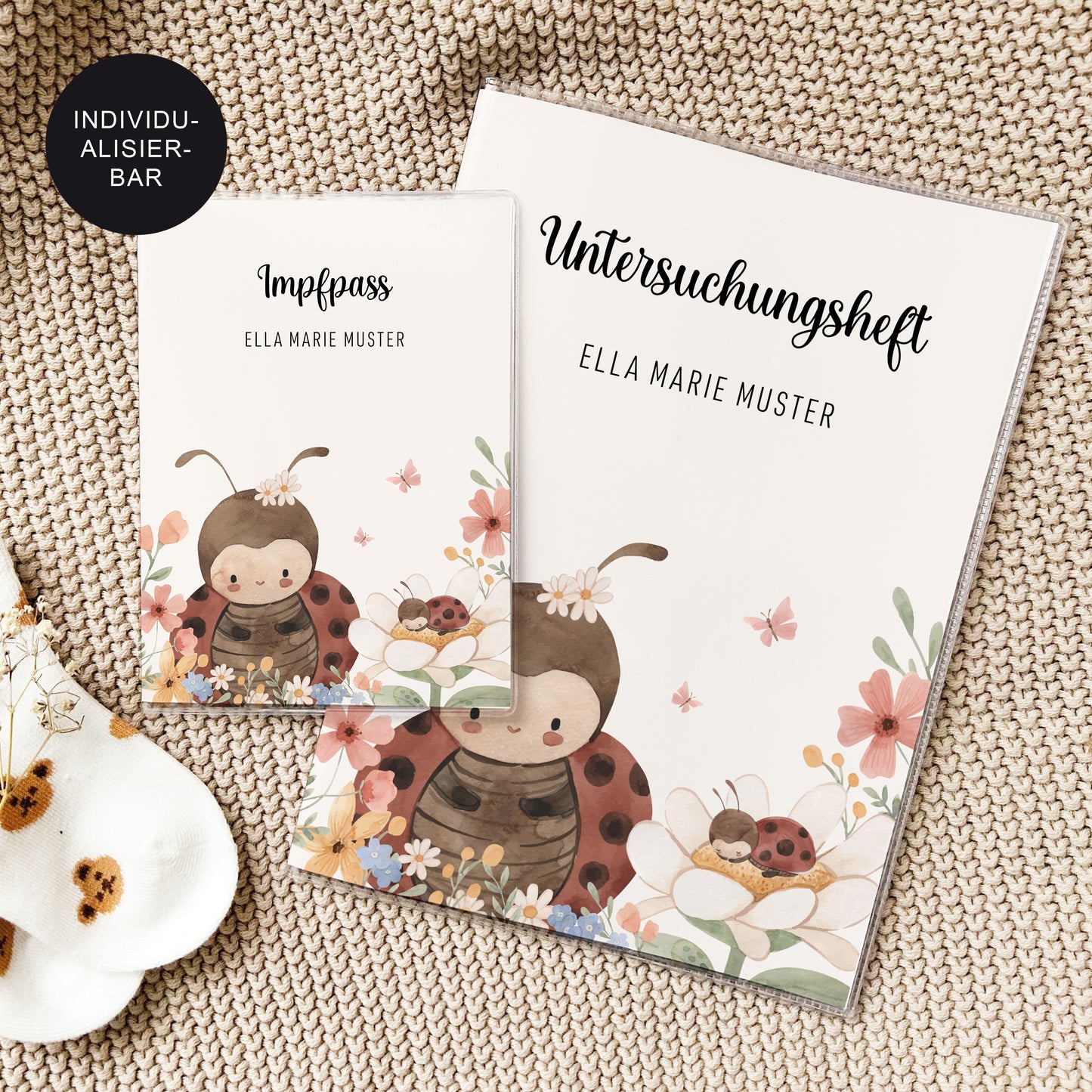 Personalisiertes Geschenk zur Geburt | U-Heft Hülle Marienkäfer mit Namen