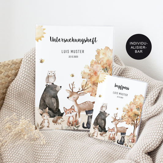 U-Heft Hülle personalisiert & Impfpass "Waldtiere" – Geschenk Geburt Baby