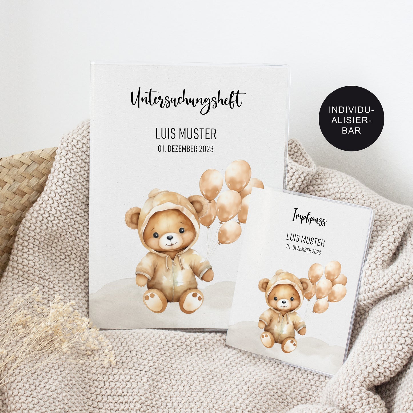 UHeft Hülle mit Impfpass "Bär" personalisiert – Geschenk Geburt Baby Neugeborenes