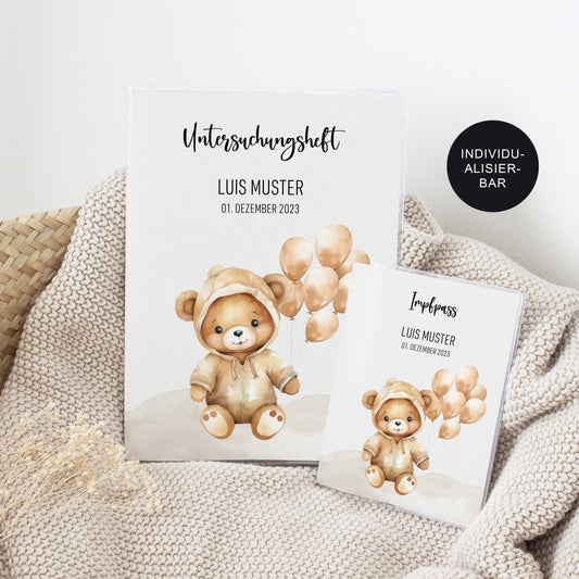 UHeft Hülle mit Impfpass "Bär" personalisiert – Geschenk Geburt Baby Neugeborenes