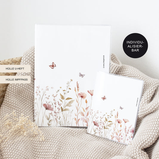 U-Heft Hülle mit Impfpass "Flower III" personalisiert – Geschenk Geburt Baby Neugeborenes