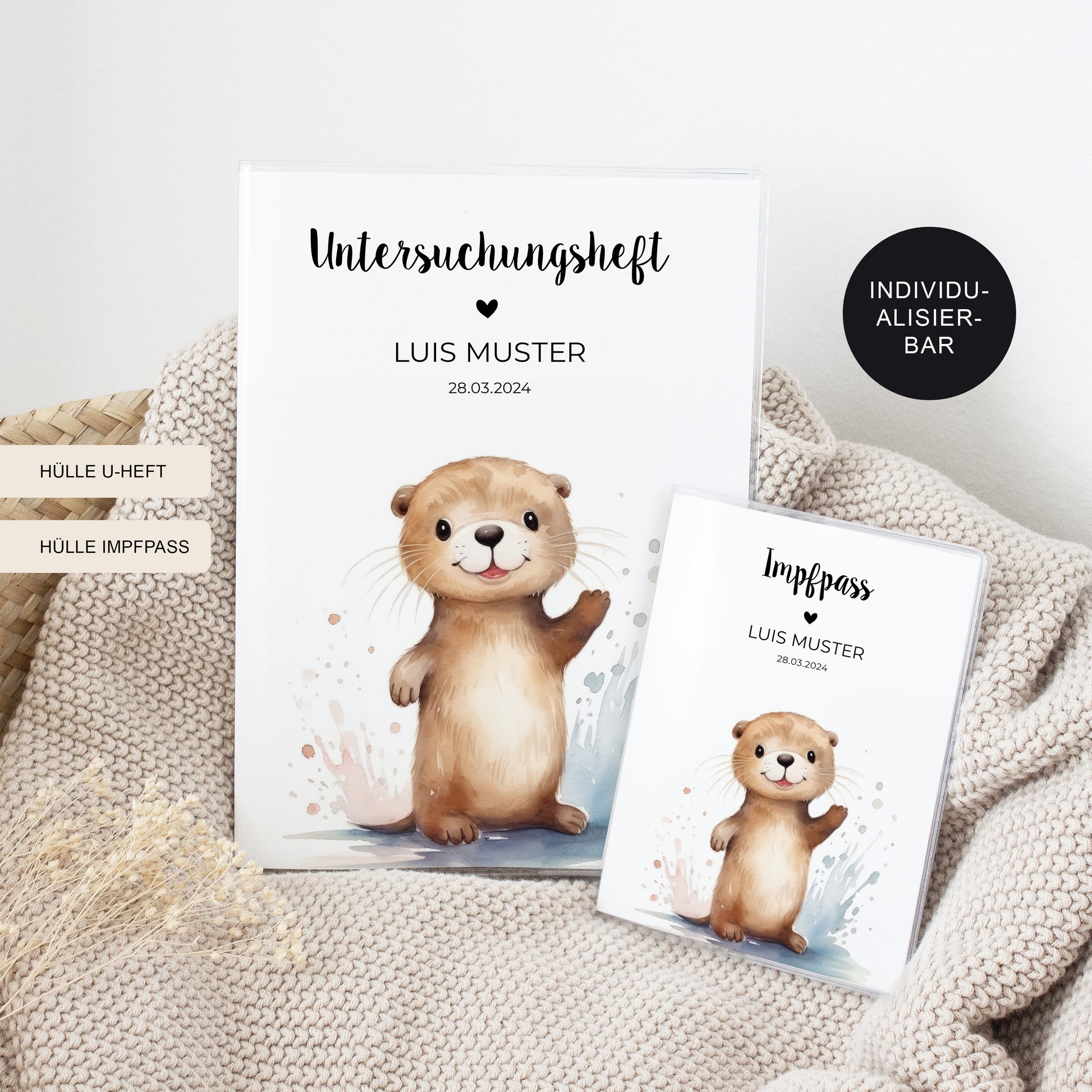 U-Heft Hülle mit Impfpass "Otterbaby II" personalisiert – Geschenk Geburt Baby Neugeborenes