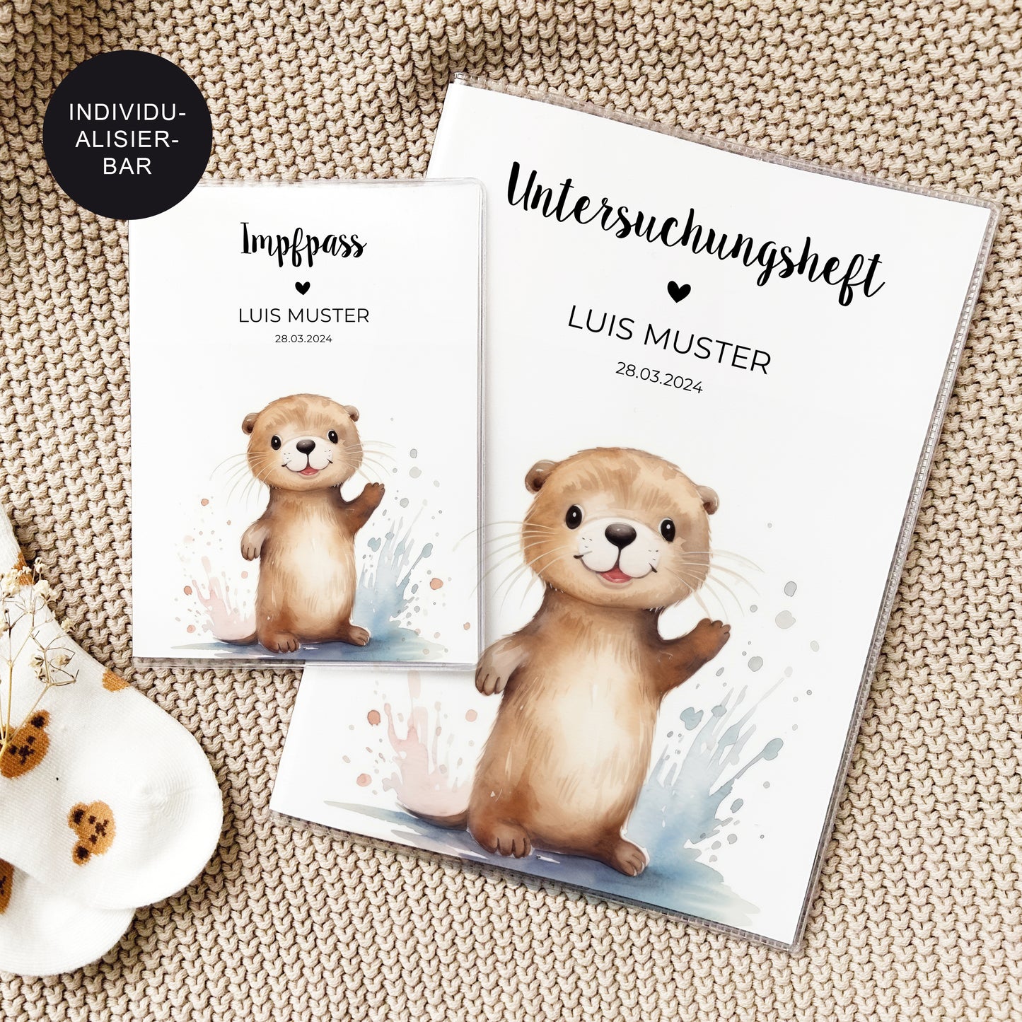 U-Heft Hülle mit Impfpass "Otterbaby II" personalisiert – Geschenk Geburt Baby Neugeborenes
