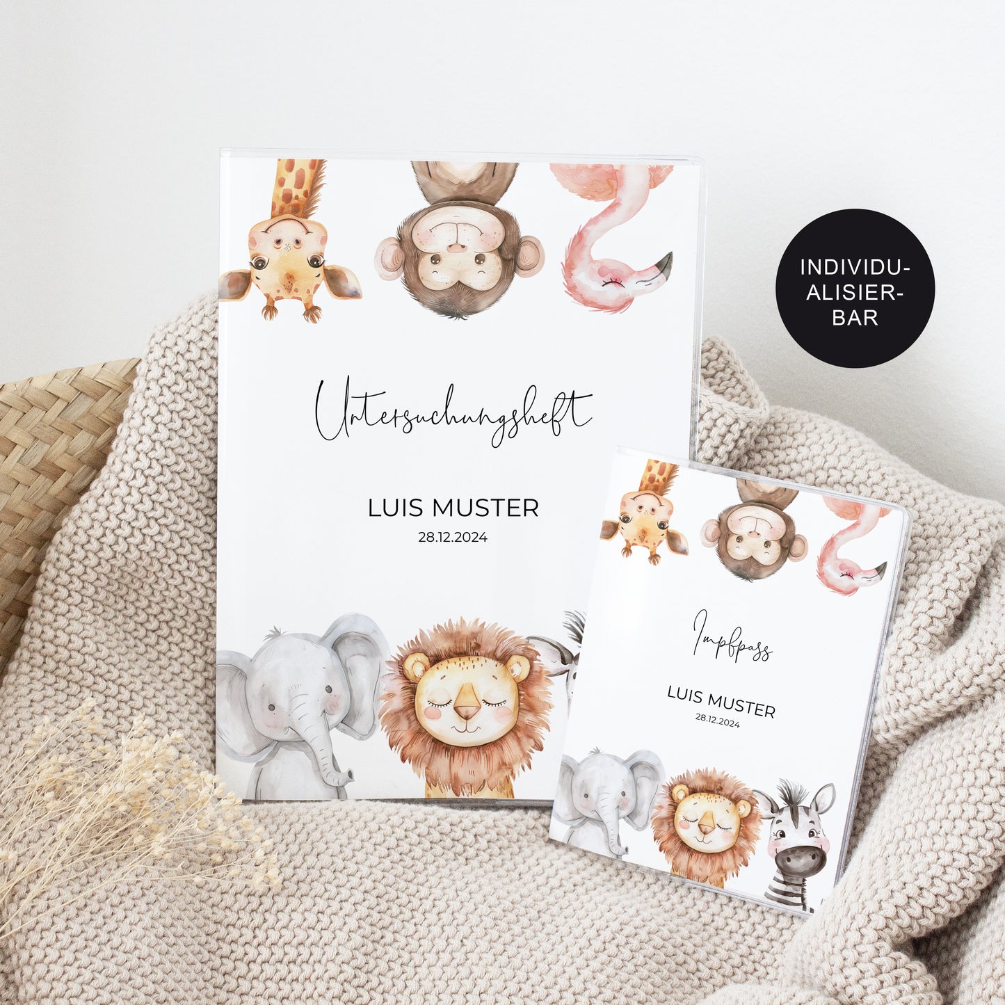 UHeft Hülle mit Impfpass "Safari Porträt" personalisiert – Geschenk Geburt Baby Neugeborenes