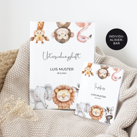 UHeft Hülle mit Impfpass "Safari Porträt" personalisiert – Geschenk Geburt Baby Neugeborenes