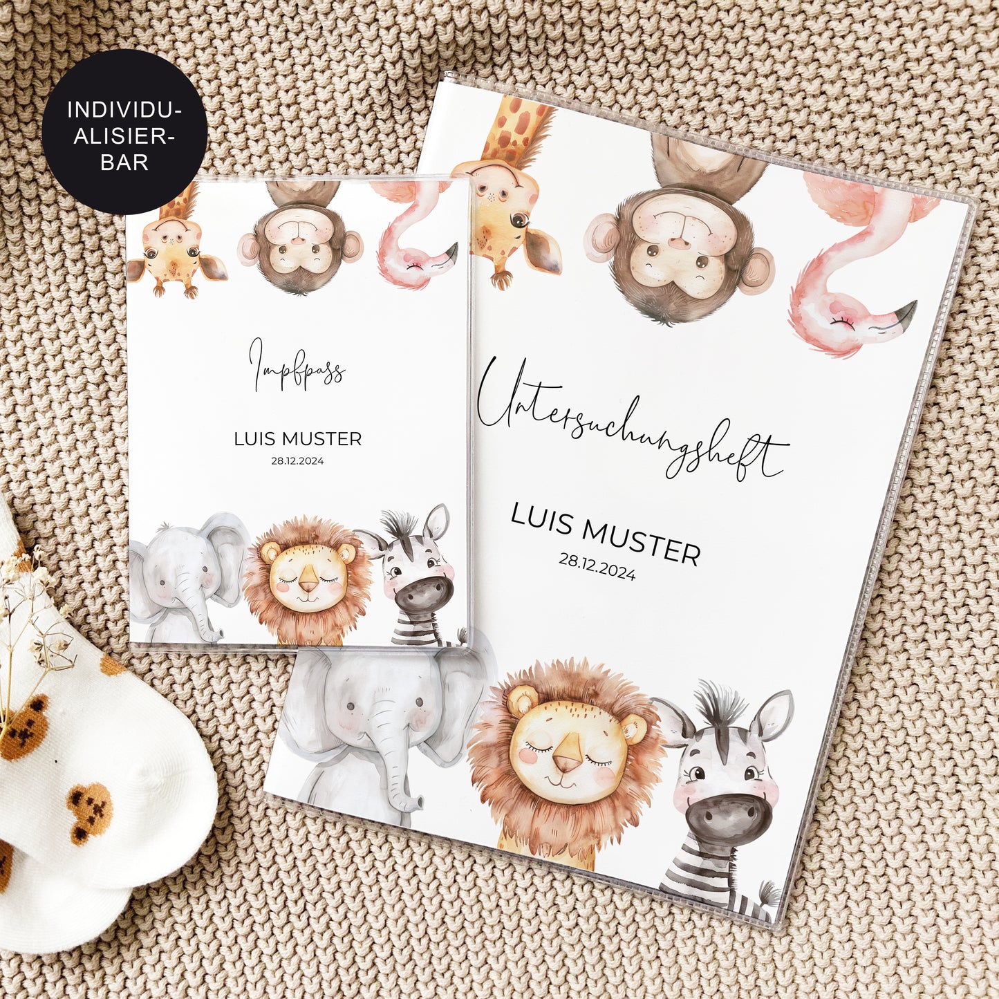 UHeft Hülle mit Impfpass "Safari Porträt" personalisiert – Geschenk Geburt Baby Neugeborenes