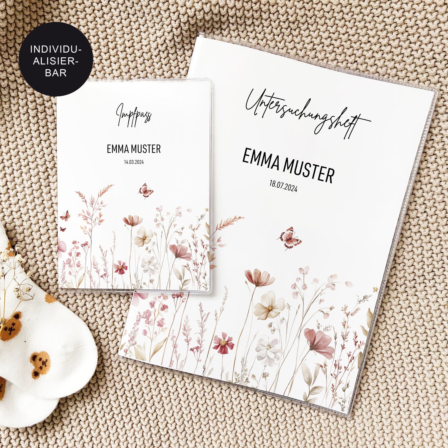 U-Heft Hülle mit Impfpass "Flower III" personalisiert – Geschenk Geburt Baby Neugeborenes