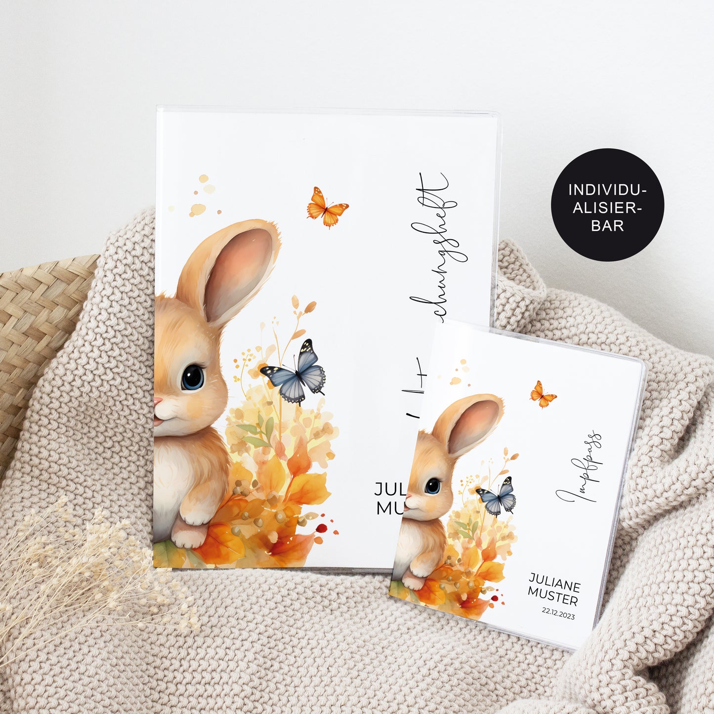 U-Heft Hülle/Impfpass personalisiert "Hase" – Geschenk Geburt Baby Junge und Mädchen